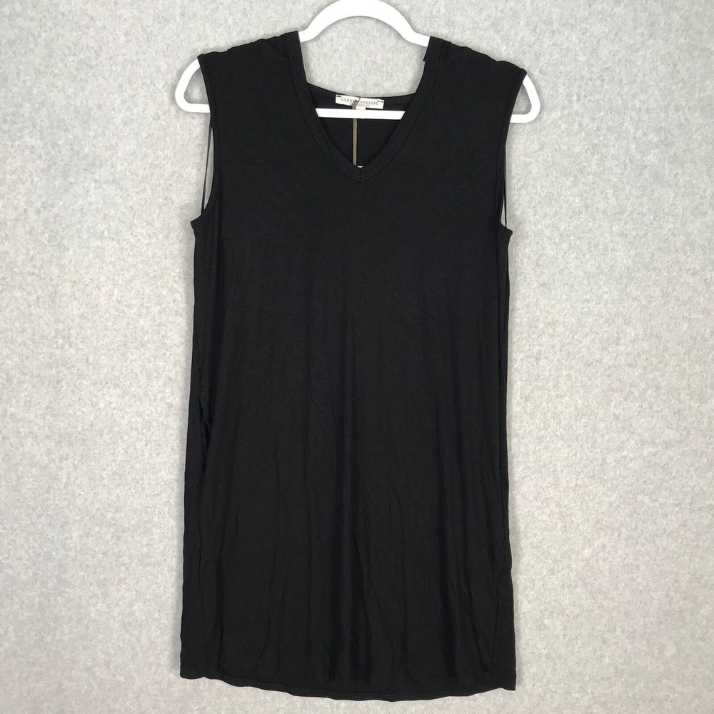 Green Envelope Hooded Cover Up Small‎ Black Dress Tank Pockets Thin Comfy Loose